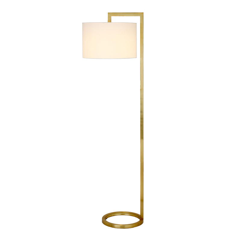 Home Outfitters 64" Brass Traditional Shaped Floor Lamp With White Frosted Glass Drum Shade