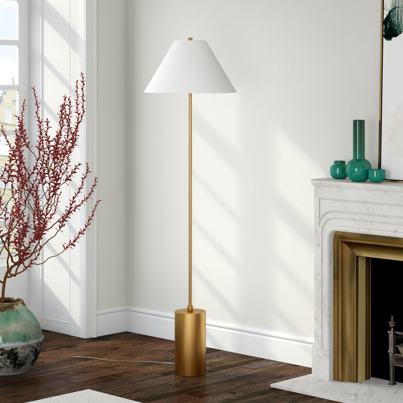 Home Outfitters 64" Brass Traditional Shaped Floor Lamp With White Frosted Glass Empire Shade