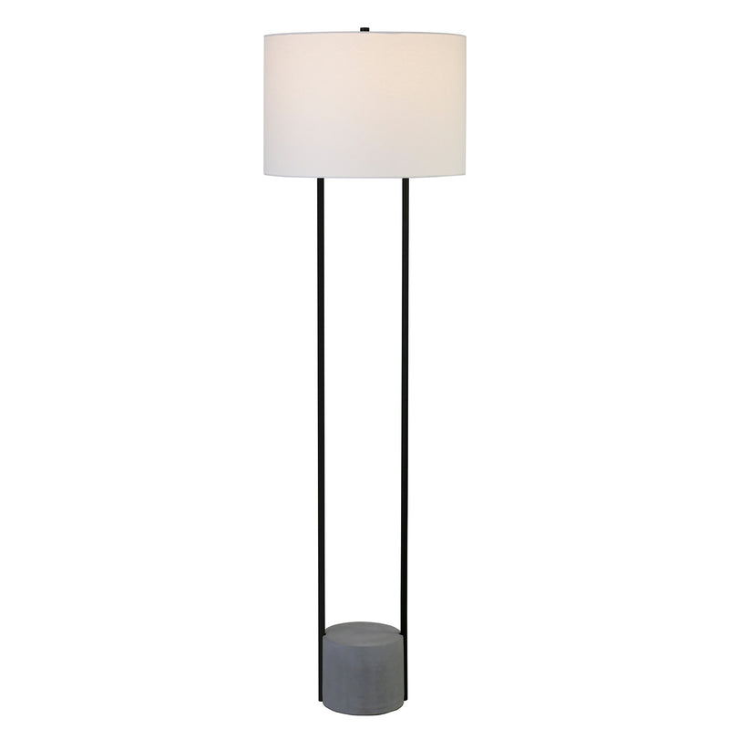 Home Outfitters 65" Black Column Floor Lamp With White Frosted Glass Drum Shade