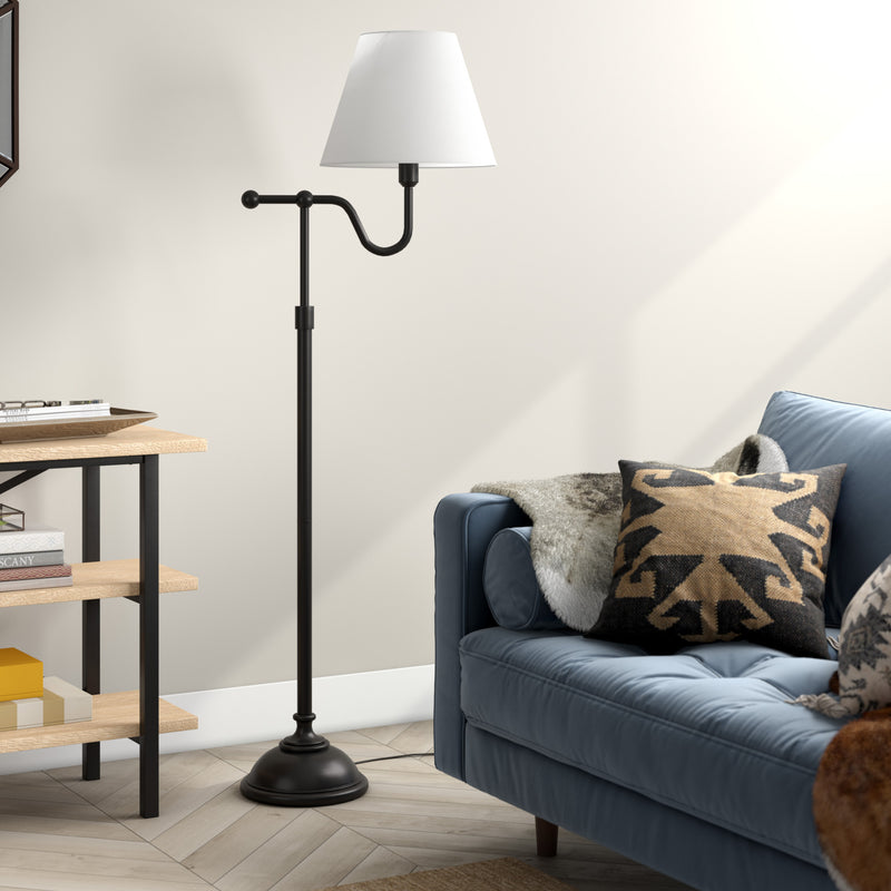 Home Outfitters 63" Black Swing Arm Floor Lamp With White Frosted Glass Empire Shade