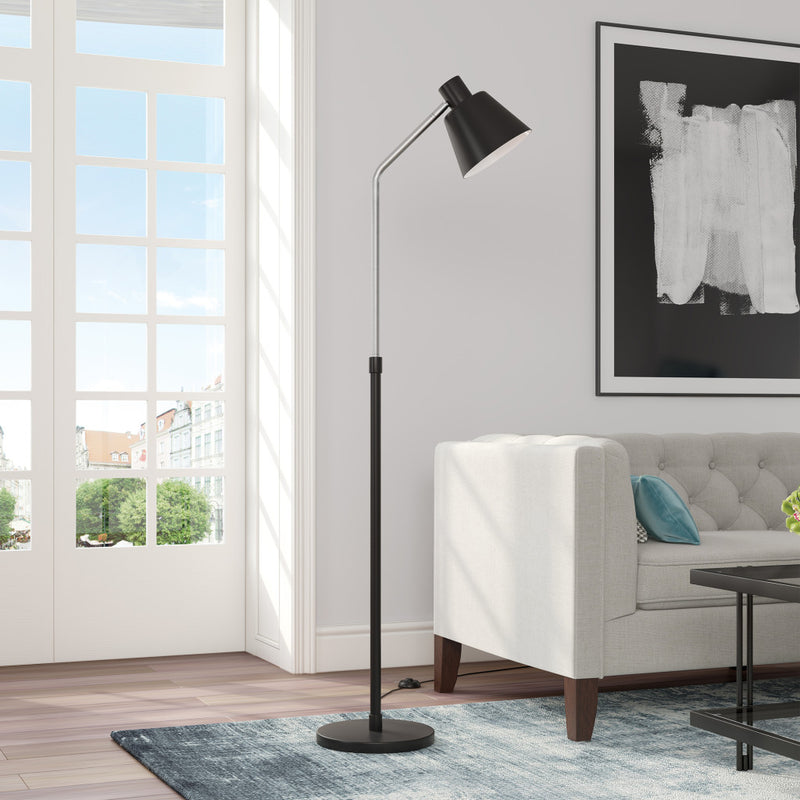 Home Outfitters 63" Black Reading Floor Lamp With Black Cone Shade