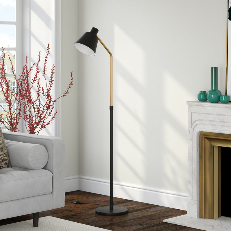 Home Outfitters 63" Black Reading Floor Lamp With Black Cone Shade