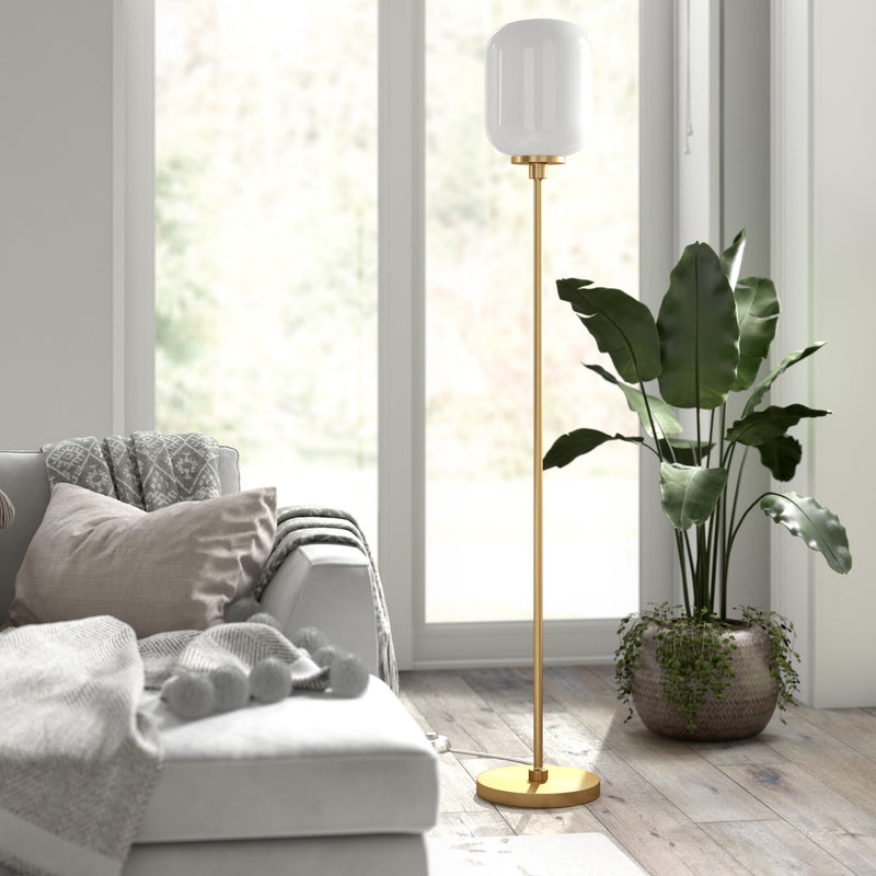 Home Outfitters 69" Brass Novelty Floor Lamp With White Frosted Glass Globe Shade