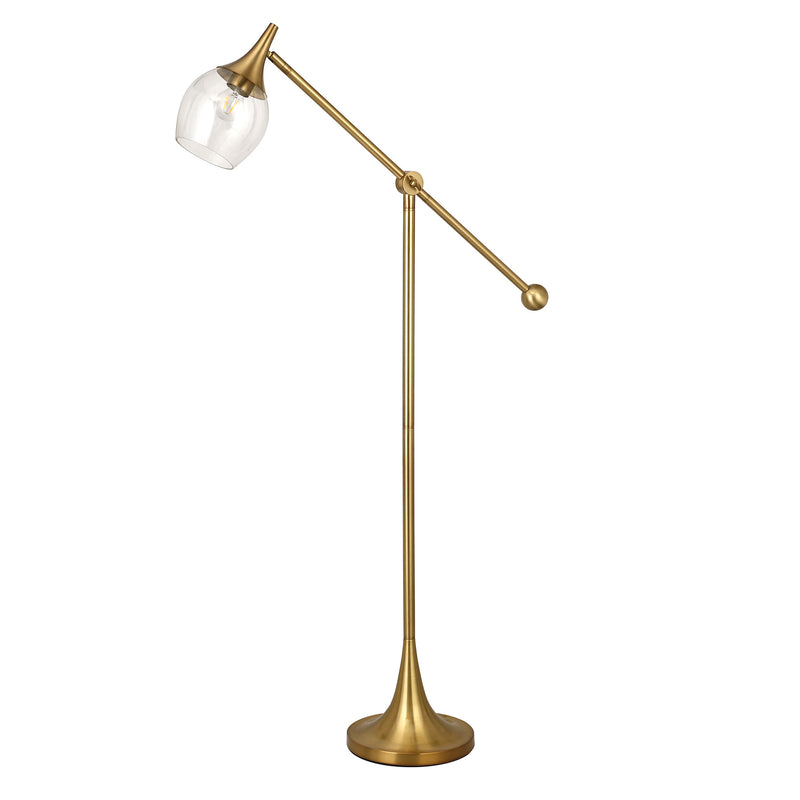 Home Outfitters 59" Brass Reading Floor Lamp With Clear Transparent Glass Empire Shade