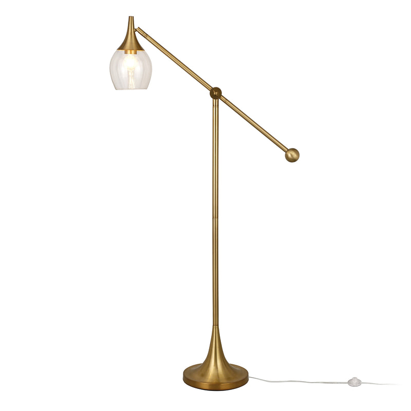 Home Outfitters 59" Brass Reading Floor Lamp With Clear Transparent Glass Empire Shade