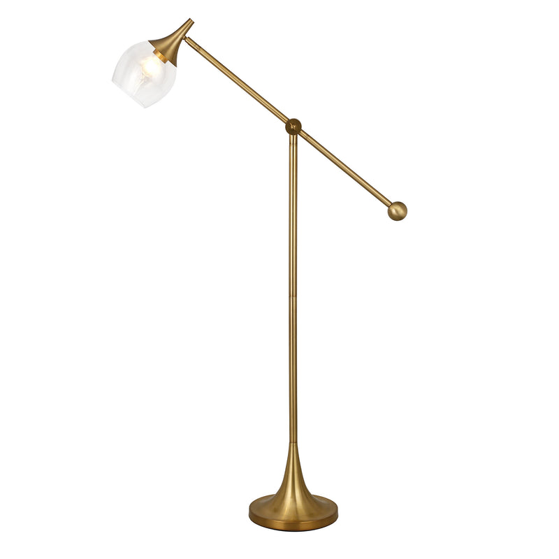 Home Outfitters 59" Brass Reading Floor Lamp With Clear Transparent Glass Empire Shade