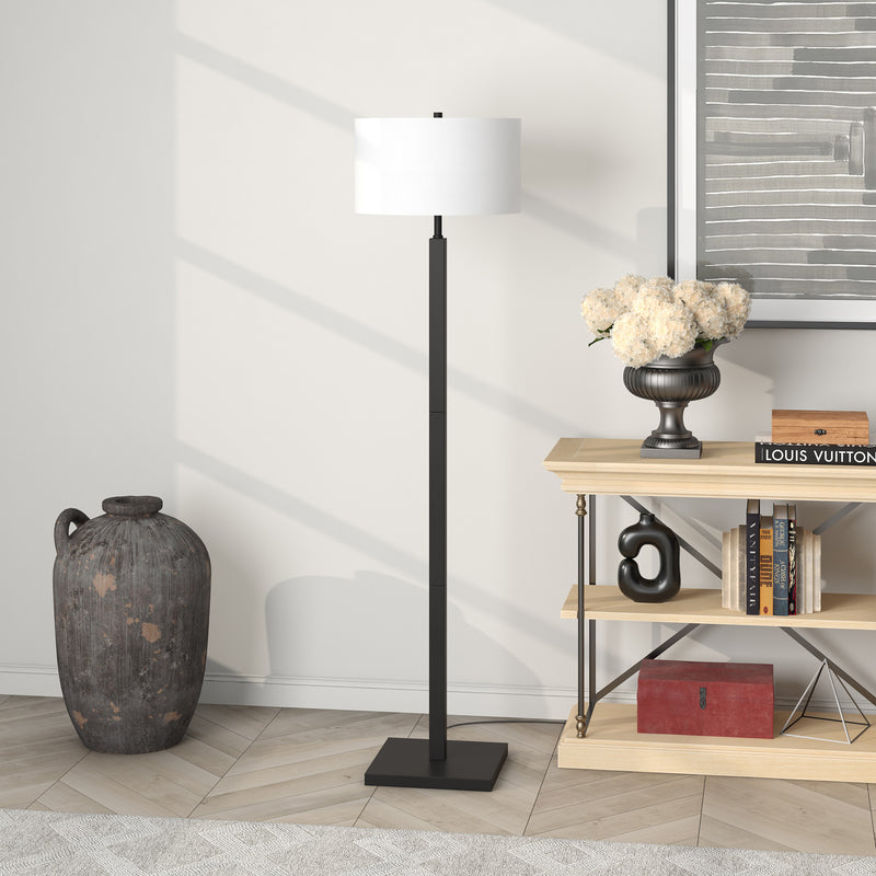 Home Outfitters 62" Black Traditional Shaped Floor Lamp With White Frosted Glass Drum Shade