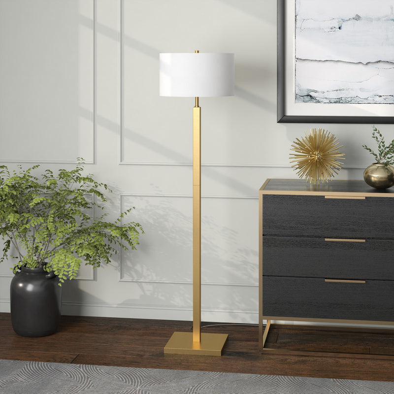 Home Outfitters 62" Brass Traditional Shaped Floor Lamp With White Frosted Glass Drum Shade