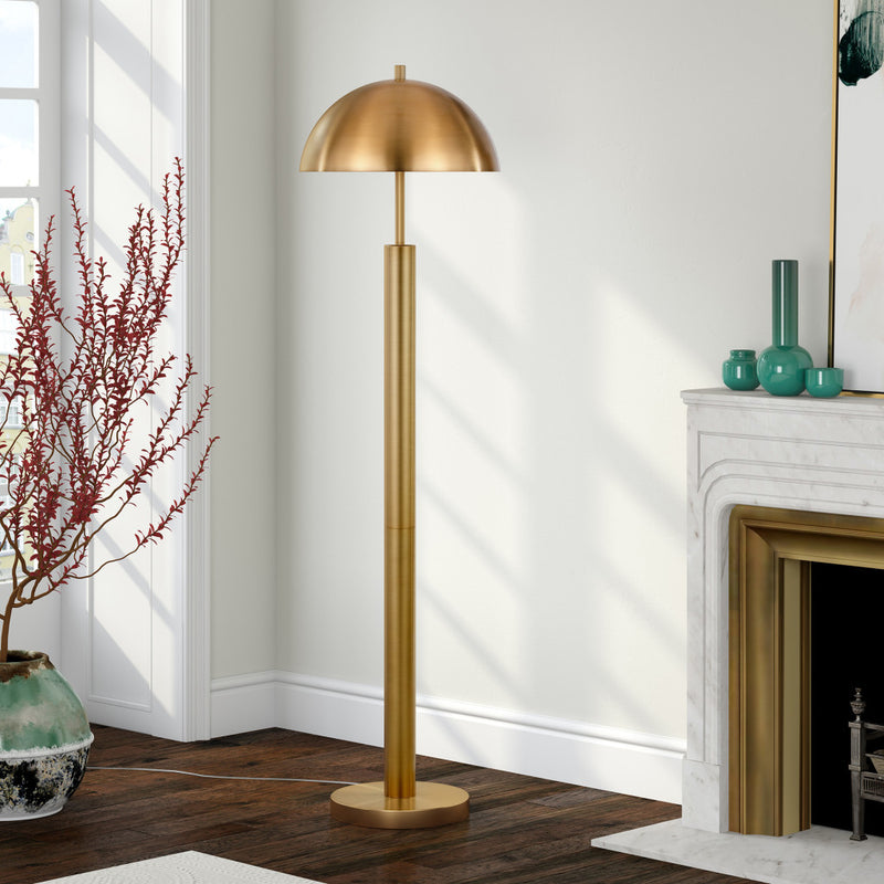 Home Outfitters 58" Brass Traditional Shaped Floor Lamp With Brass Dome Shade