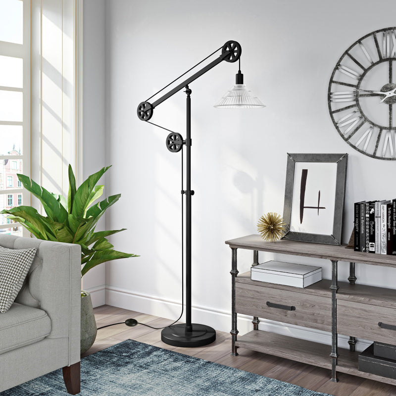 Home Outfitters 70" Black Reading Floor Lamp With Clear Transparent Glass Cone Shade