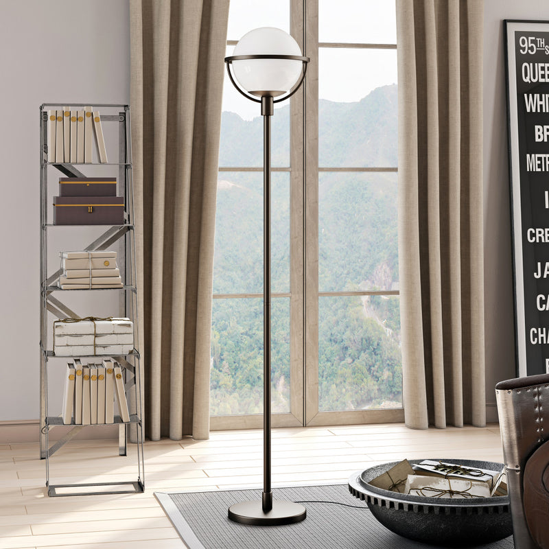 Home Outfitters 68" Black Novelty Floor Lamp With White Frosted Glass Globe Shade