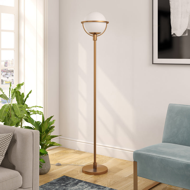 Home Outfitters 68" Brass Novelty Floor Lamp With White Frosted Glass Globe Shade