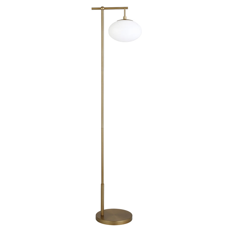 Home Outfitters 68" Brass Reading Floor Lamp With White Frosted Glass Globe Shade