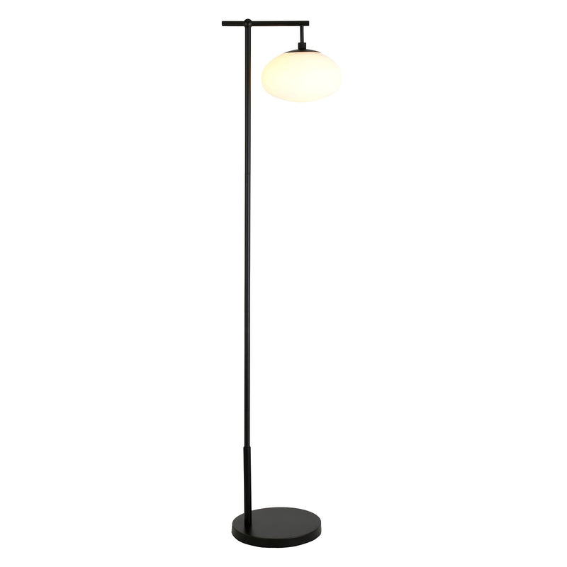 Home Outfitters 68" Black Reading Floor Lamp With White Frosted Glass Globe Shade