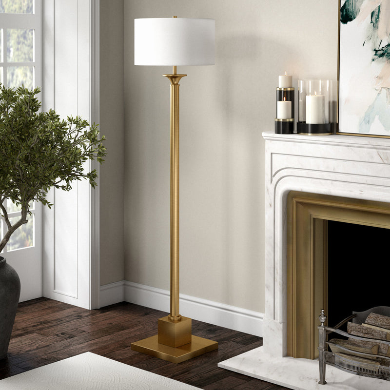 Home Outfitters 65" Brass Traditional Shaped Floor Lamp With White Frosted Glass Drum Shade