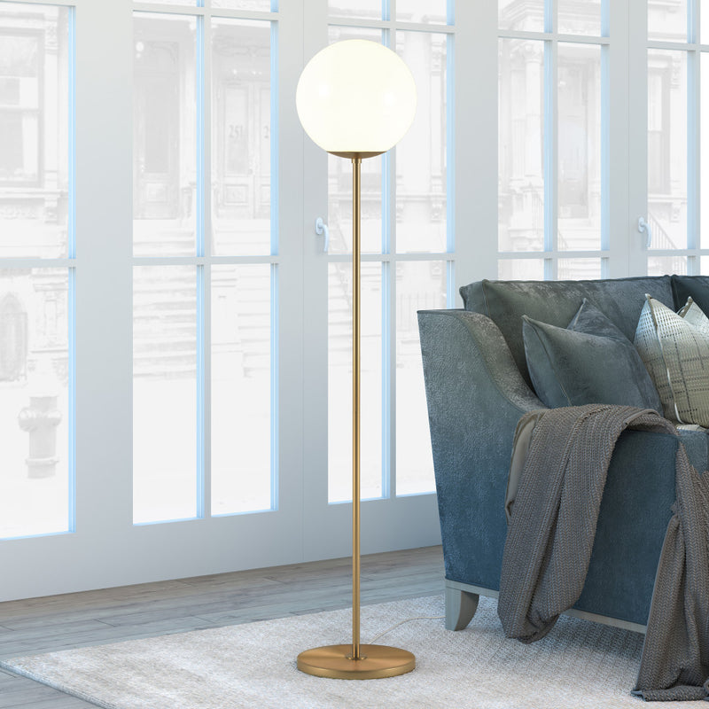 Home Outfitters 62" Brass Novelty Floor Lamp With White Frosted Glass Globe Shade