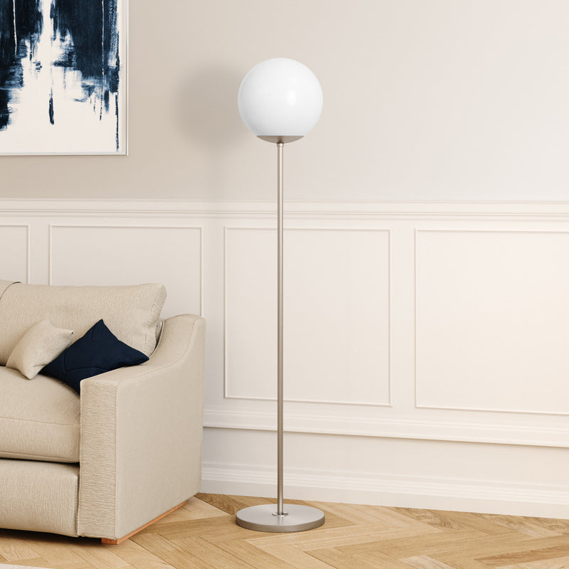 Home Outfitters 62" Nickel Novelty Floor Lamp With White No Pattern Frosted Glass Globe Shade