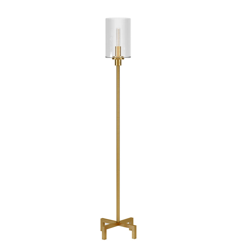 Home Outfitters 66" Brass Torchiere Floor Lamp With Clear Transparent Glass Drum Shade