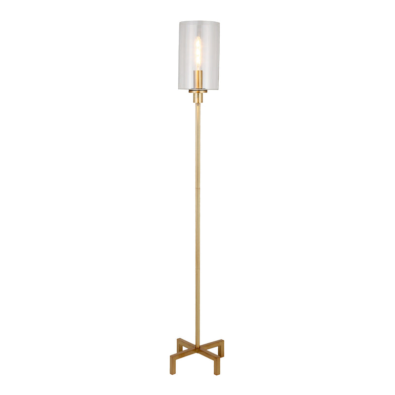 Home Outfitters 66" Brass Torchiere Floor Lamp With Clear Transparent Glass Drum Shade