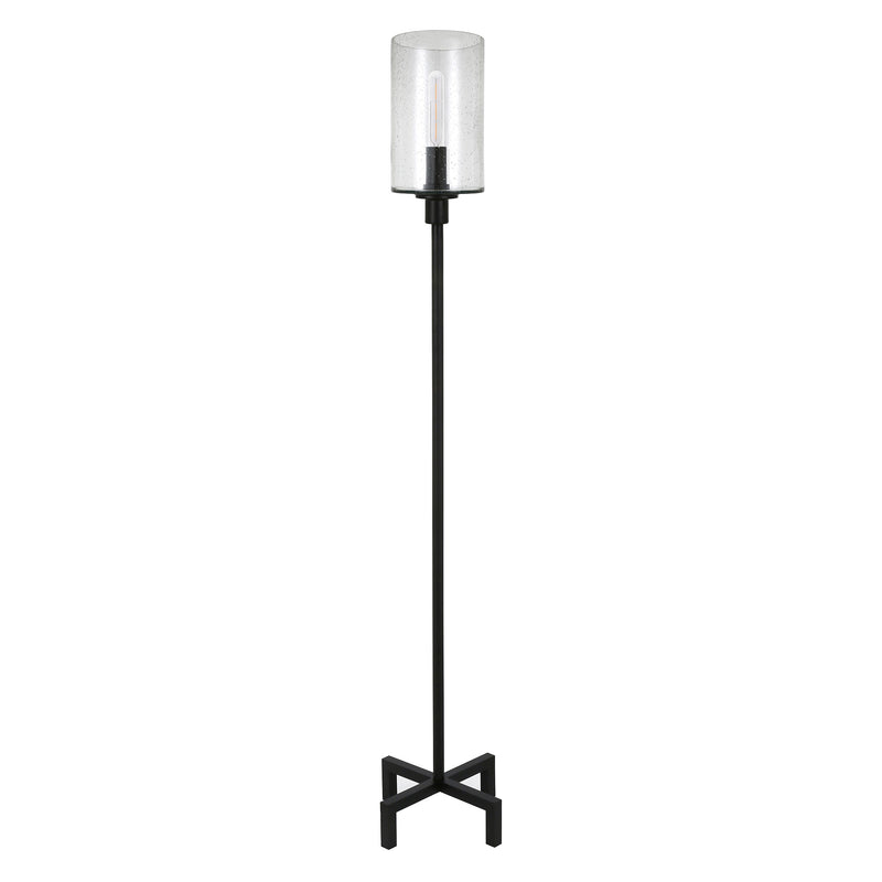 Home Outfitters 66" Black Torchiere Floor Lamp With Clear Seeded Glass Drum Shade