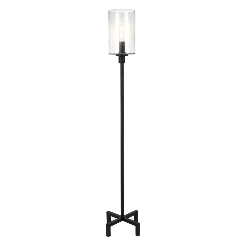 Home Outfitters 66" Black Torchiere Floor Lamp With Clear Seeded Glass Drum Shade