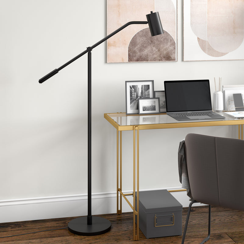 Home Outfitters 60" Black Swing Arm Floor Lamp With Black Drum Shade