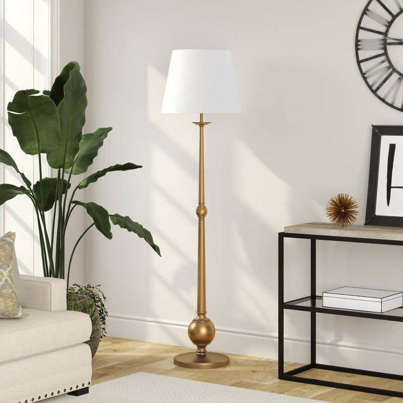 Home Outfitters 68" Brass Traditional Shaped Floor Lamp With White Frosted Glass Drum Shade