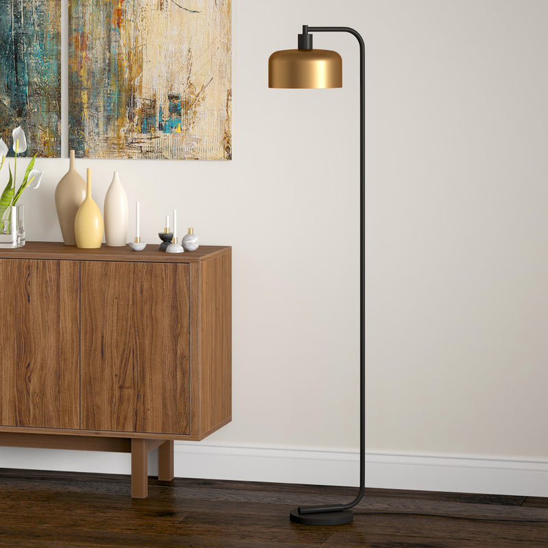 Home Outfitters 57" Black Arched Floor Lamp With Brass Bell Shade