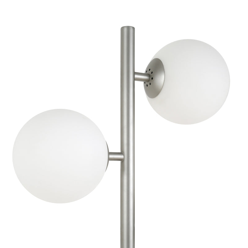 Home Outfitters 70" Nickel Two Light Tree Floor Lamp With White Frosted Glass Globe Shade