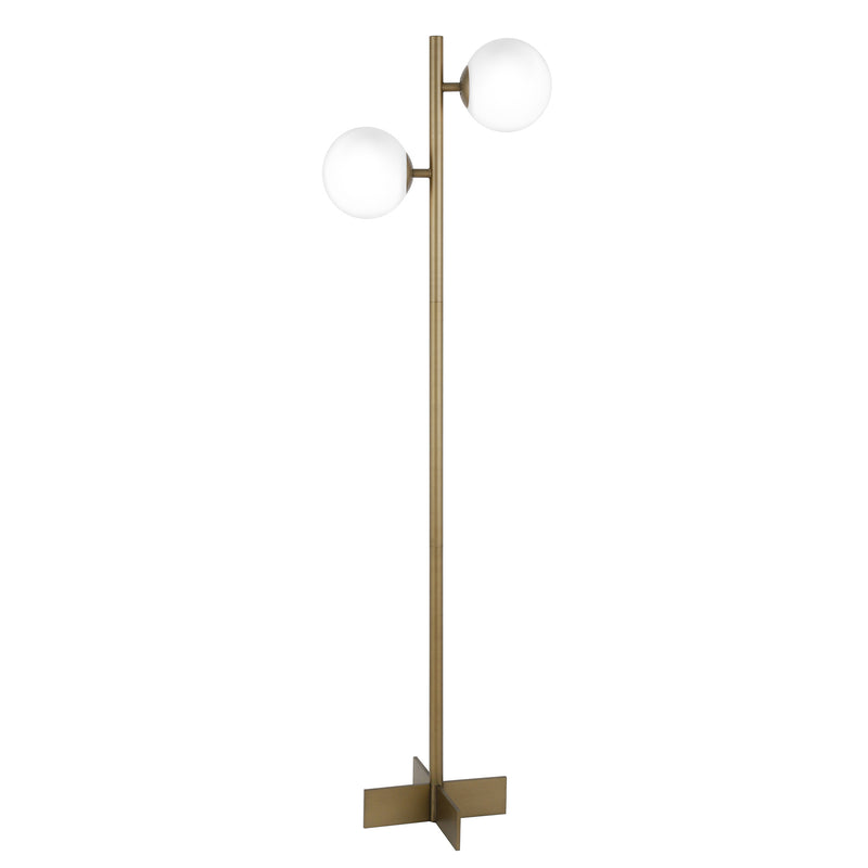 Home Outfitters 70" Brass Two Light Tree Floor Lamp With White Frosted Glass Globe Shade