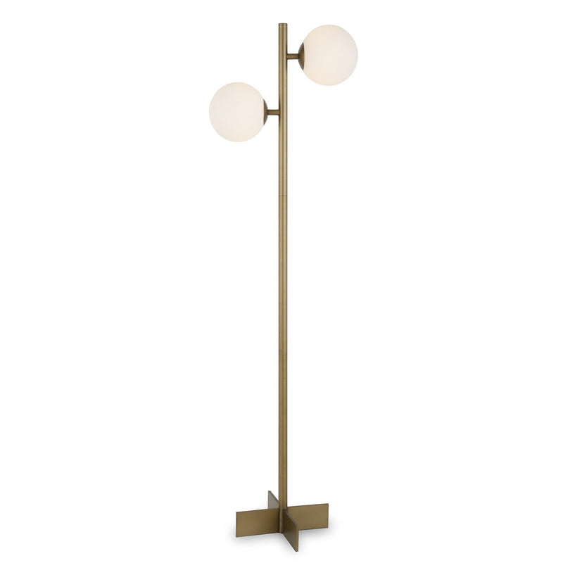 Home Outfitters 70" Brass Two Light Tree Floor Lamp With White Frosted Glass Globe Shade