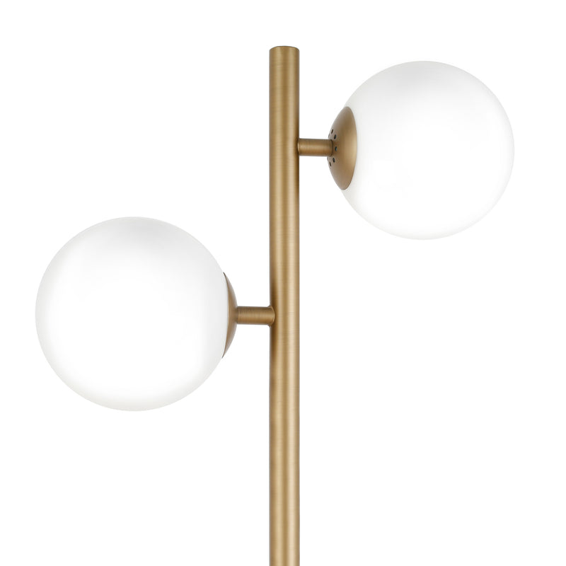 Home Outfitters 70" Brass Two Light Tree Floor Lamp With White Frosted Glass Globe Shade