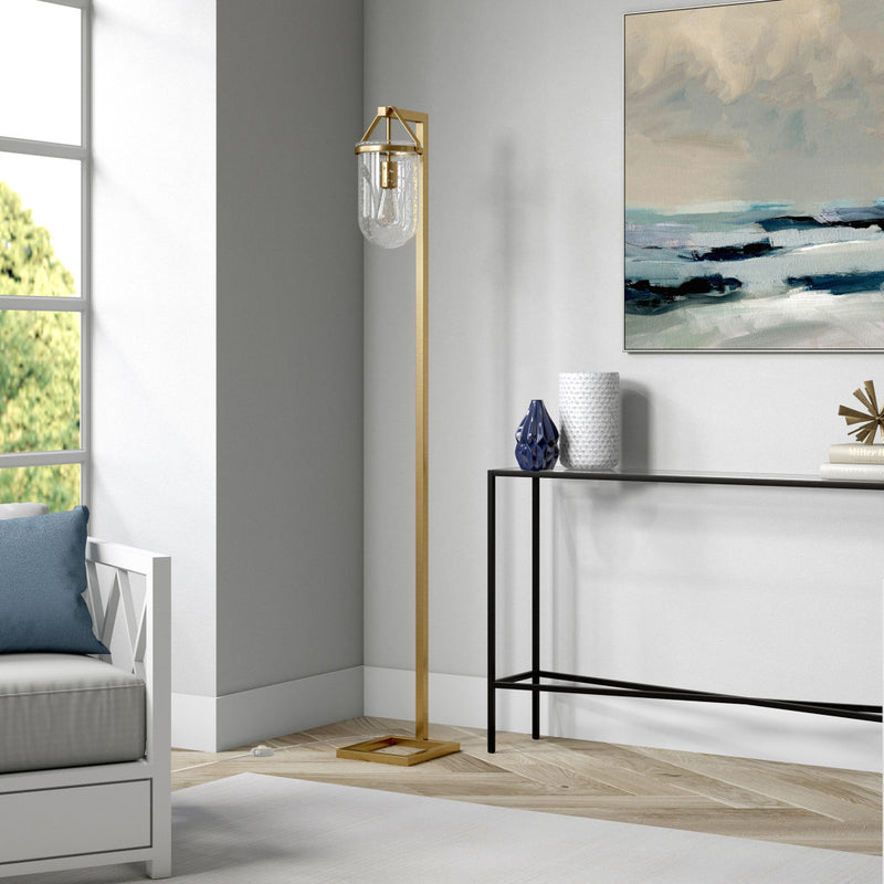 Home Outfitters 68" Brass Arched Floor Lamp With Clear Seeded Glass Dome Shade