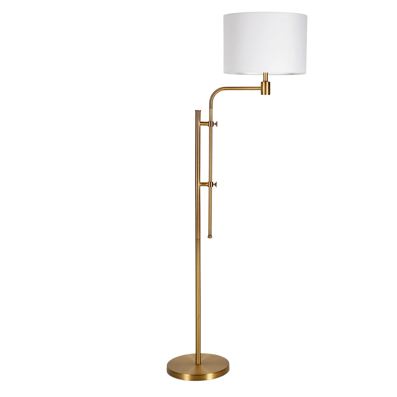 Home Outfitters 71" Brass Adjustable Traditional Shaped Floor Lamp With White Frosted Glass Drum Shade