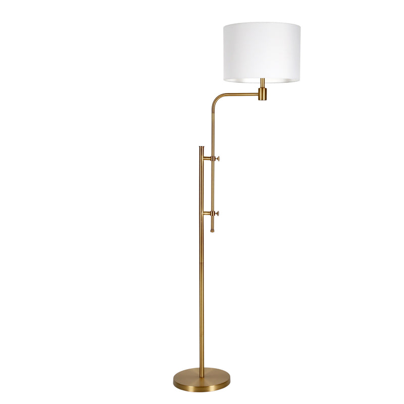 Home Outfitters 71" Brass Adjustable Traditional Shaped Floor Lamp With White Frosted Glass Drum Shade