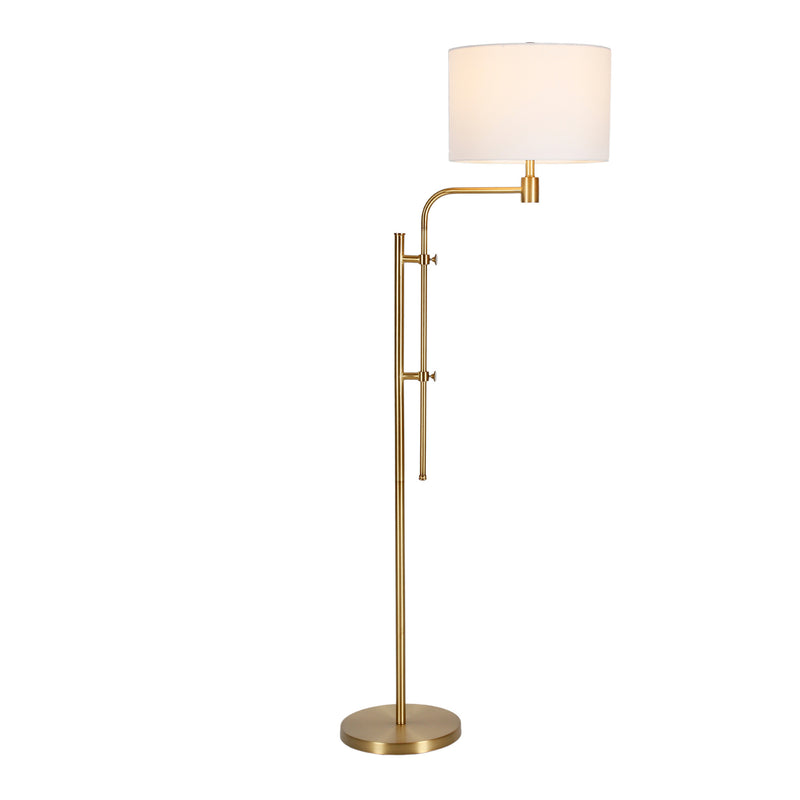 Home Outfitters 71" Brass Adjustable Traditional Shaped Floor Lamp With White Frosted Glass Drum Shade