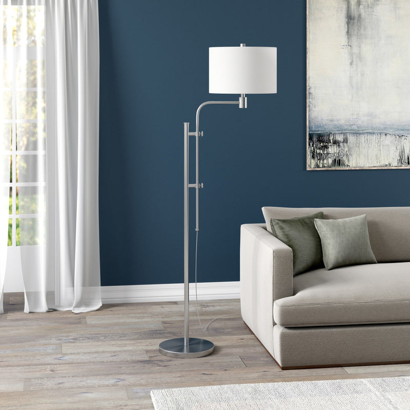 Home Outfitters 71" Nickel Adjustable Traditional Shaped Floor Lamp With White Frosted Glass Drum Shade