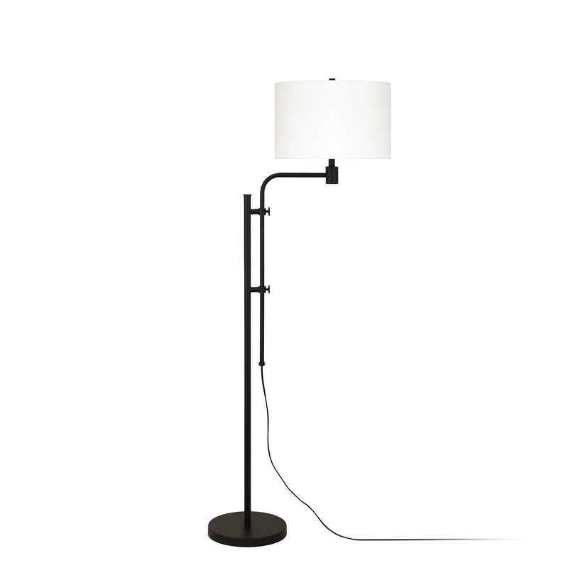 Home Outfitters 71" Black Adjustable Floor Lamp With White Frosted Glass Drum Shade