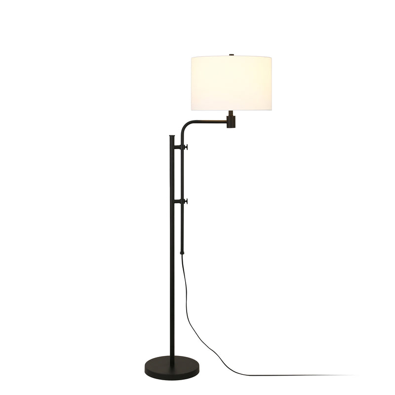 Home Outfitters 71" Black Adjustable Floor Lamp With White Frosted Glass Drum Shade