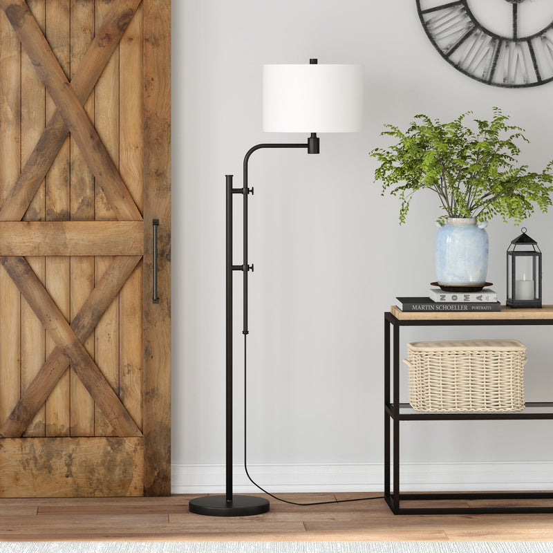 Home Outfitters 71" Black Adjustable Floor Lamp With White Frosted Glass Drum Shade