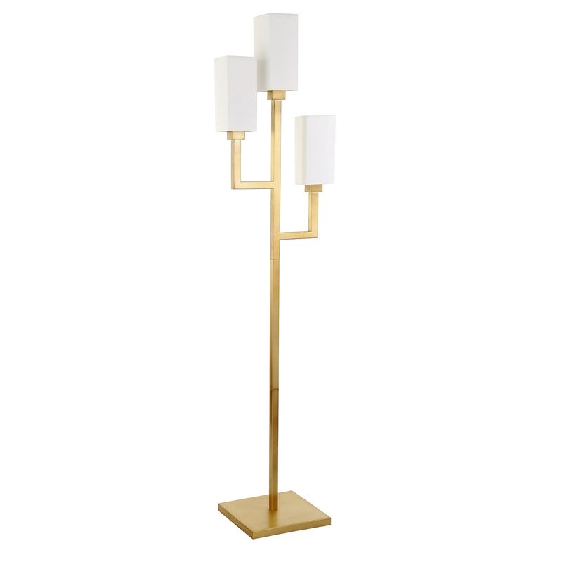 Home Outfitters 69" Brass Three Light Torchiere Floor Lamp With White Frosted Glass Rectangular Shade