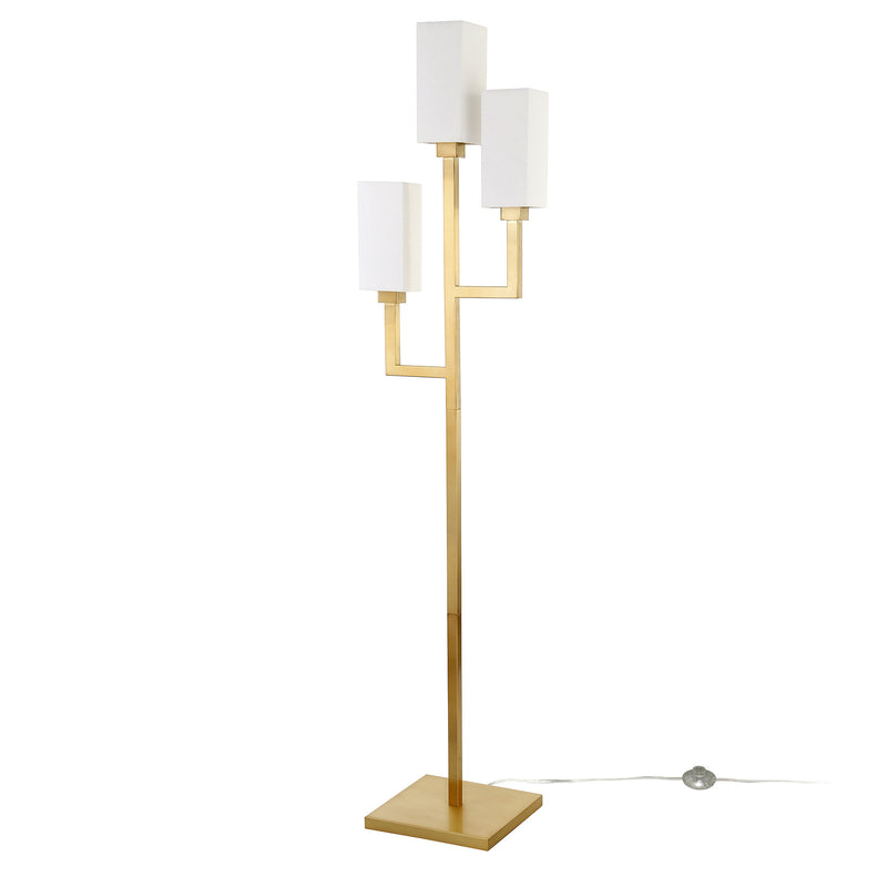 Home Outfitters 69" Brass Three Light Torchiere Floor Lamp With White Frosted Glass Rectangular Shade