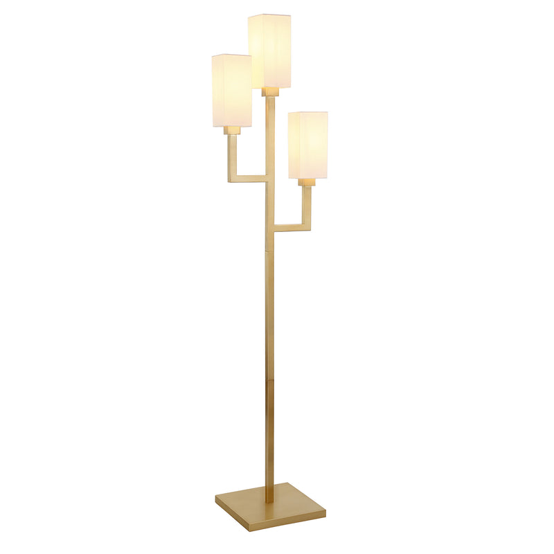 Home Outfitters 69" Brass Three Light Torchiere Floor Lamp With White Frosted Glass Rectangular Shade