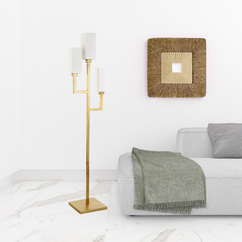 Home Outfitters 69" Brass Three Light Torchiere Floor Lamp With White Frosted Glass Rectangular Shade