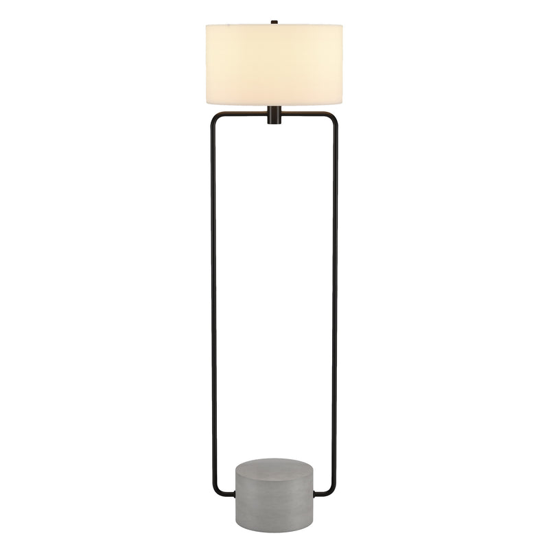 Home Outfitters 63" Black Column Floor Lamp With White Frosted Glass Drum Shade