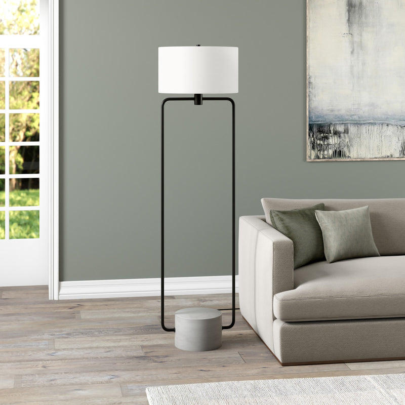 Home Outfitters 63" Black Column Floor Lamp With White Frosted Glass Drum Shade