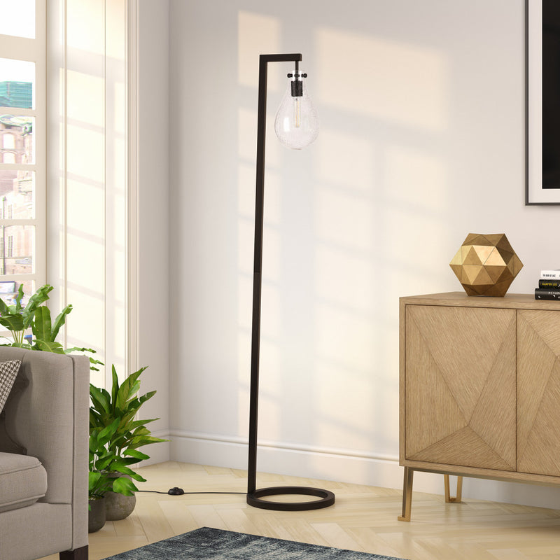 Home Outfitters 66" Black Reading Floor Lamp With Clear Seeded Glass Empire Shade