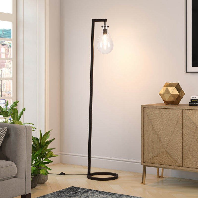 Home Outfitters 66" Black Reading Floor Lamp With Clear Seeded Glass Empire Shade