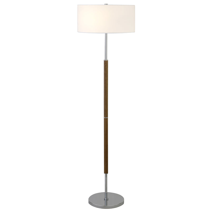 Home Outfitters 61" Nickel Two Light Floor Lamp With White Frosted Glass Drum Shade