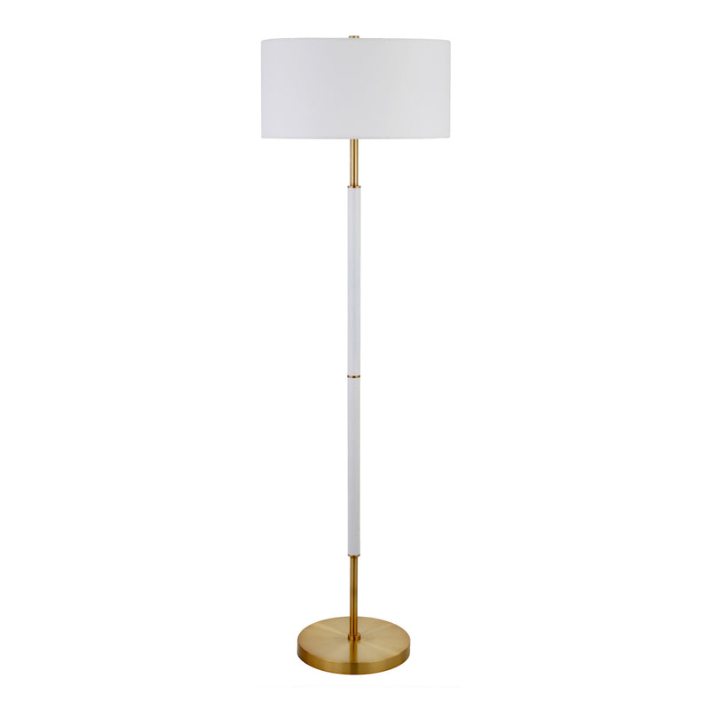 Home Outfitters 61" Brass Two Light Floor Lamp With White Frosted Glass Drum Shade